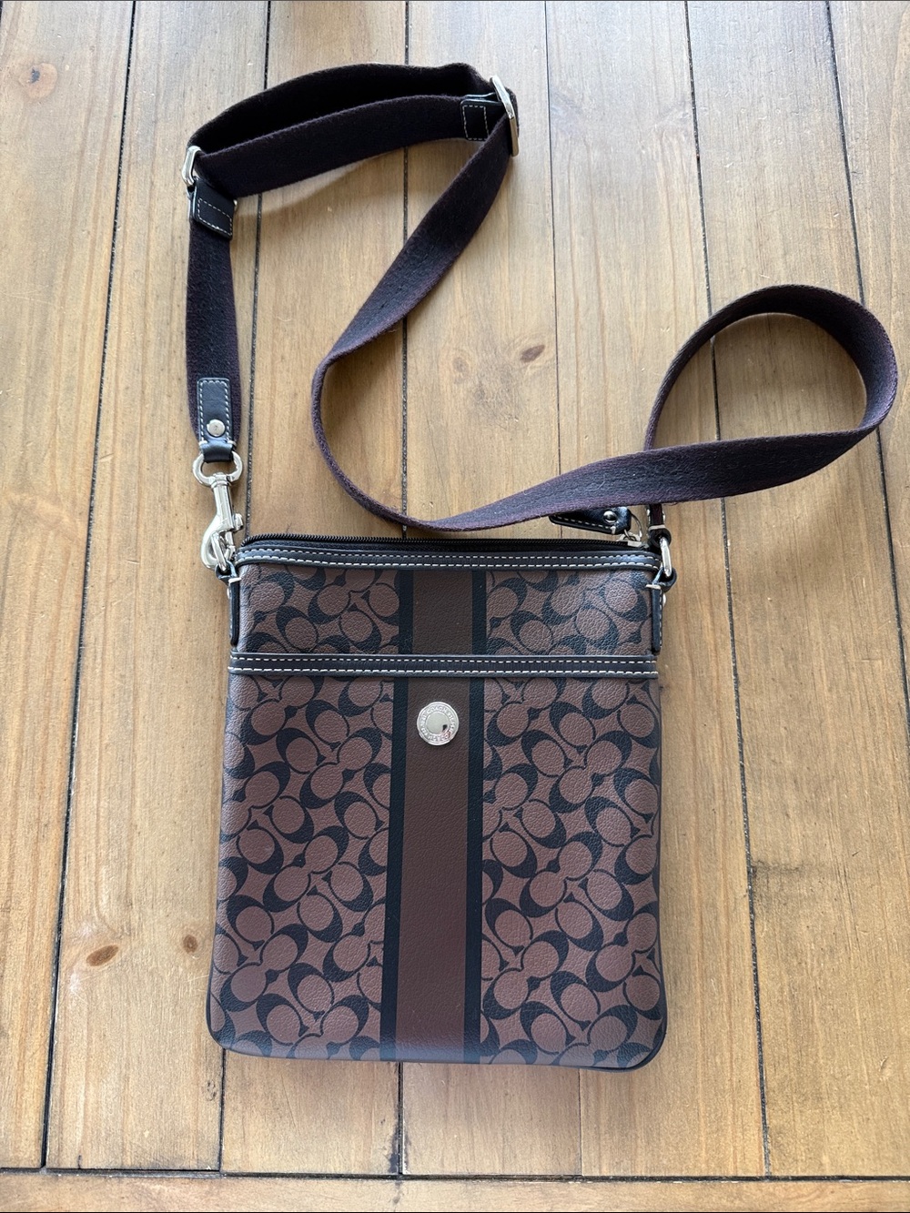 Coach Brown Signature Messenger Crossbody with Dark Brown Strap